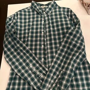 J. Crew Men's Green and White Plaid Shirt